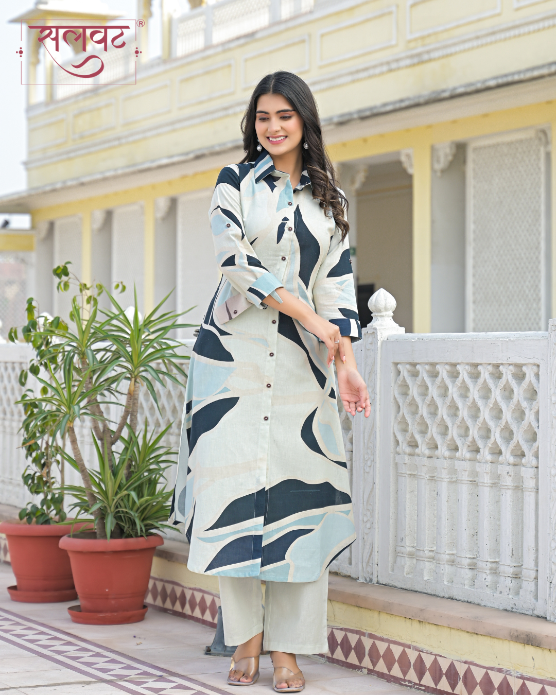 Sky Blue Abstract Printed Kurta Set