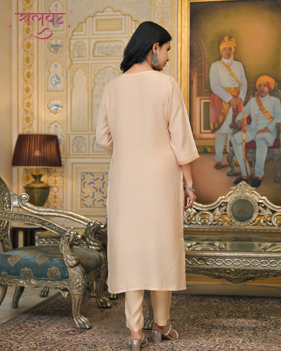 Light Caramel Embroidered Kurta Set With Printed Dupatta