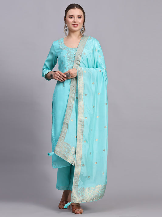 Turquoise zari work suit set