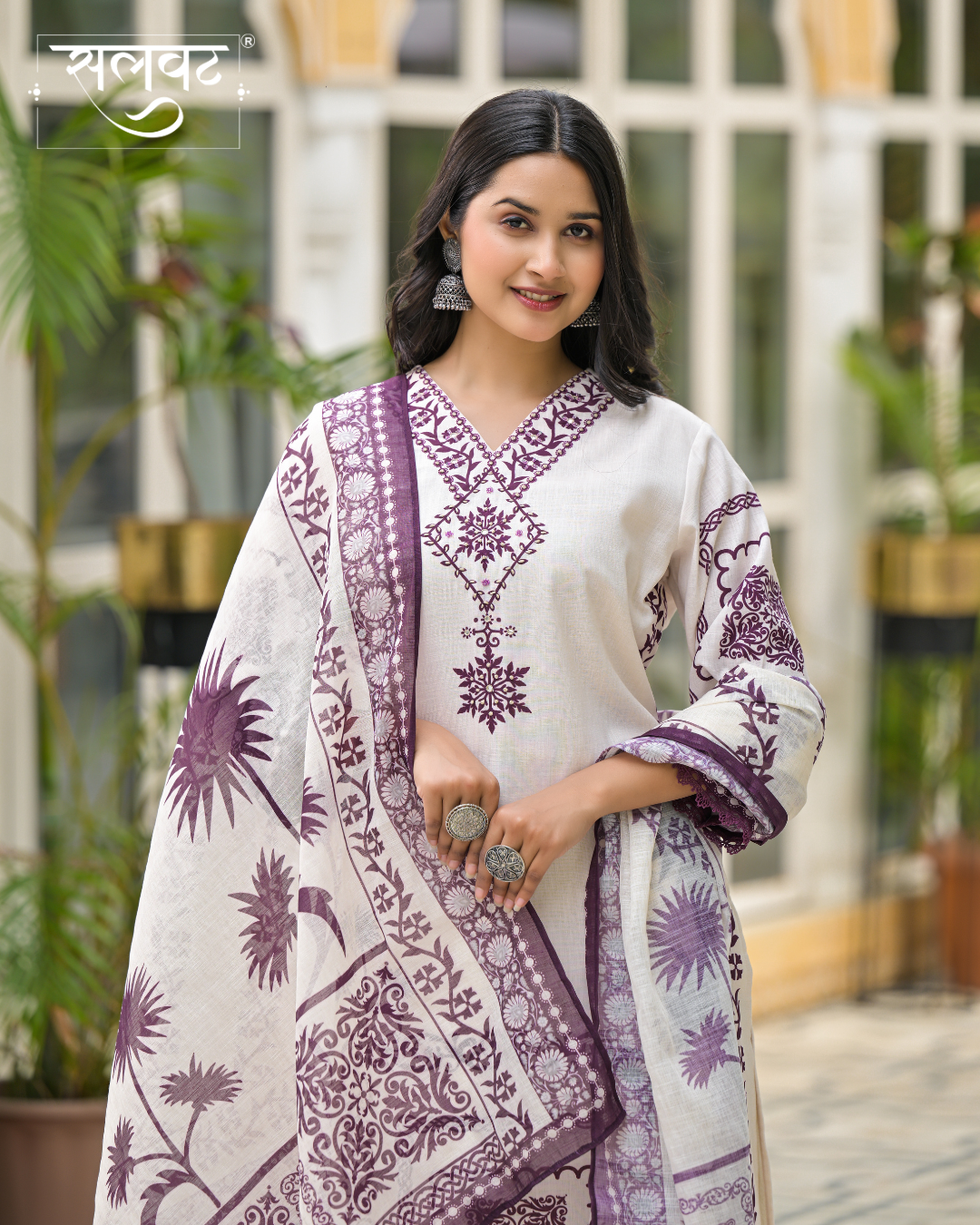 Cream & Wine Heavy Handwork Kurta Set With Printed Dupatta