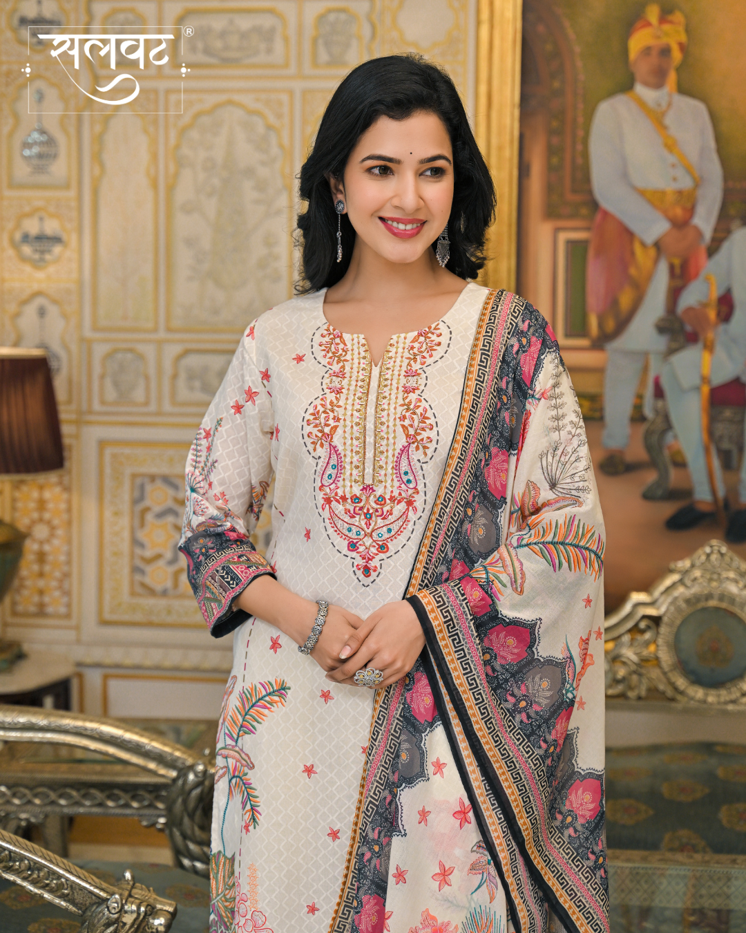 Light Caramel Printed Handwork Kurta Set with Printed Dupatta