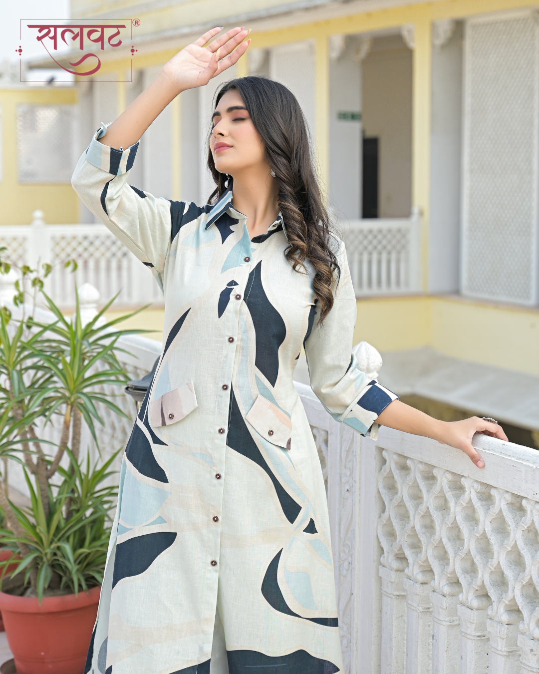 Sky Blue Abstract Printed Kurta Set