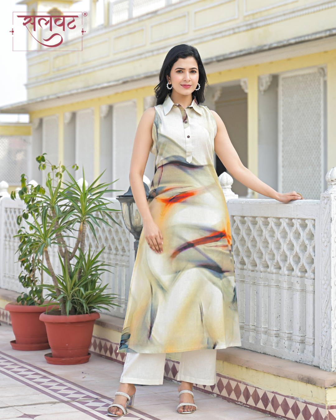 Cream & Rust Pure Cotton Abstract Accents Printed Kurta Set