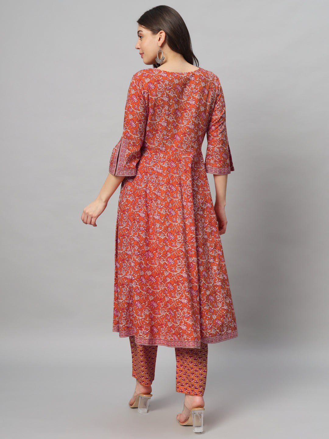 Orange Flared Cotton Kurta sets