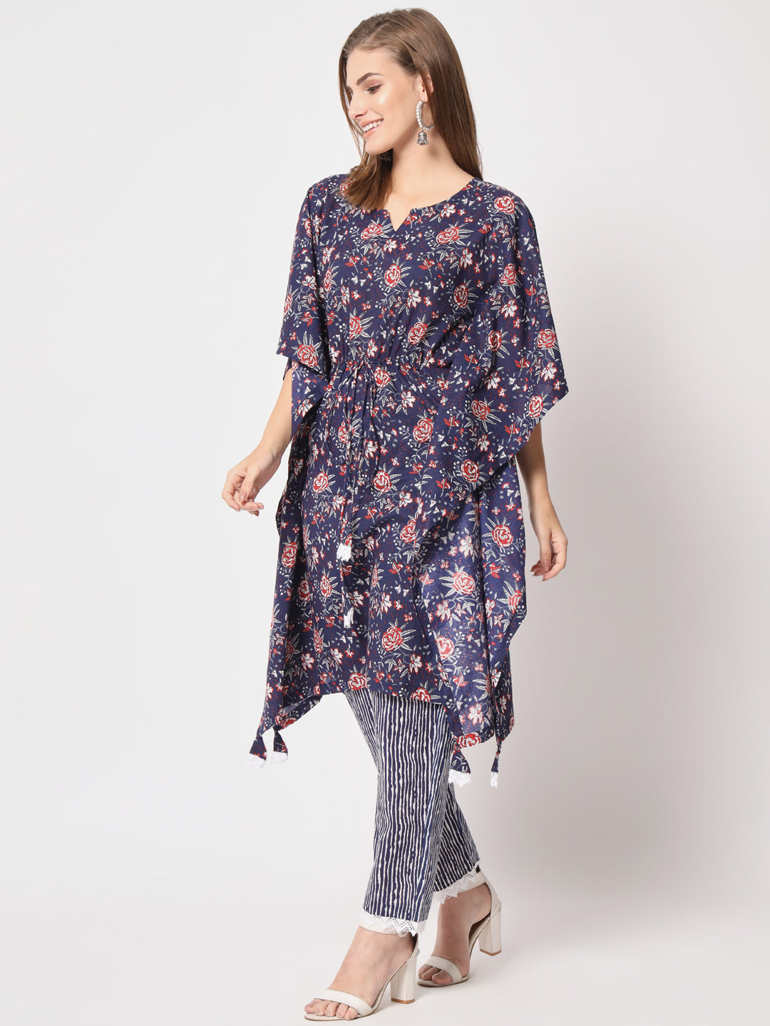 Navy blue pure cotton kaftan set.