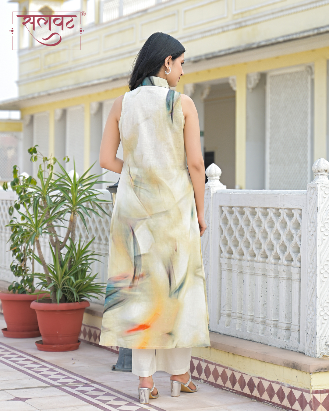 Cream & Rust Pure Cotton Abstract Accents Printed Kurta Set