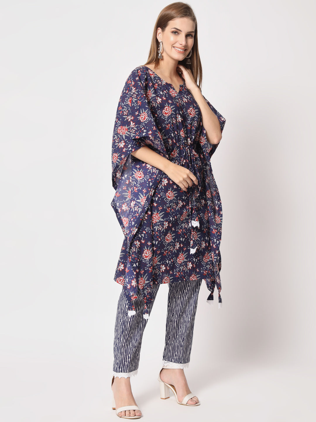 Navy blue pure cotton kaftan set.