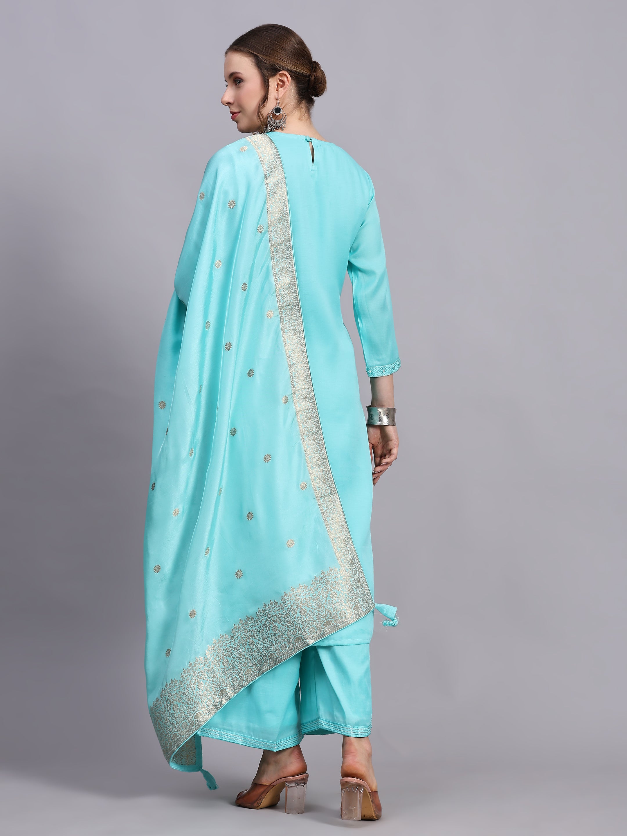 Turquoise zari work suit set