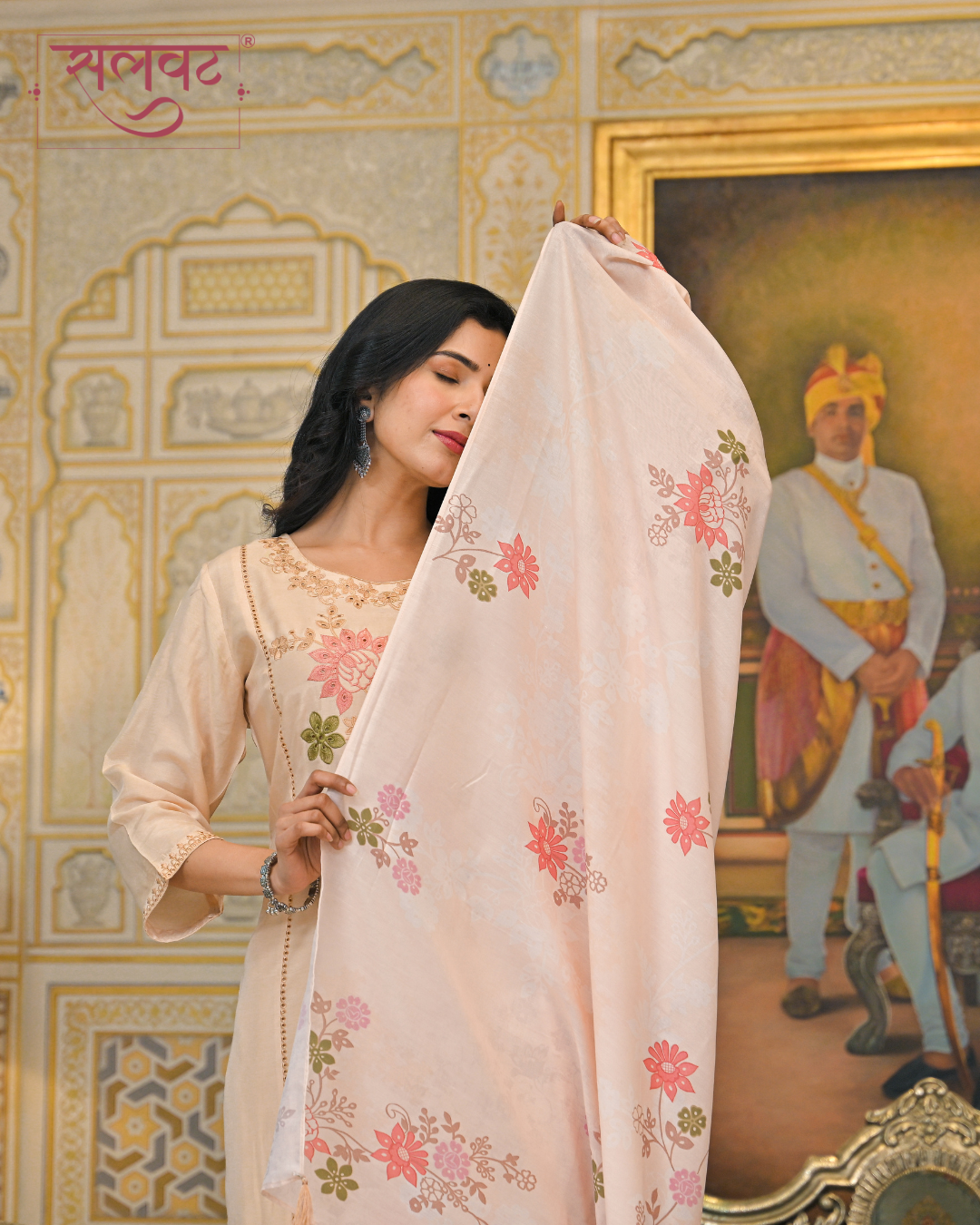Light Caramel Embroidered Kurta Set With Printed Dupatta
