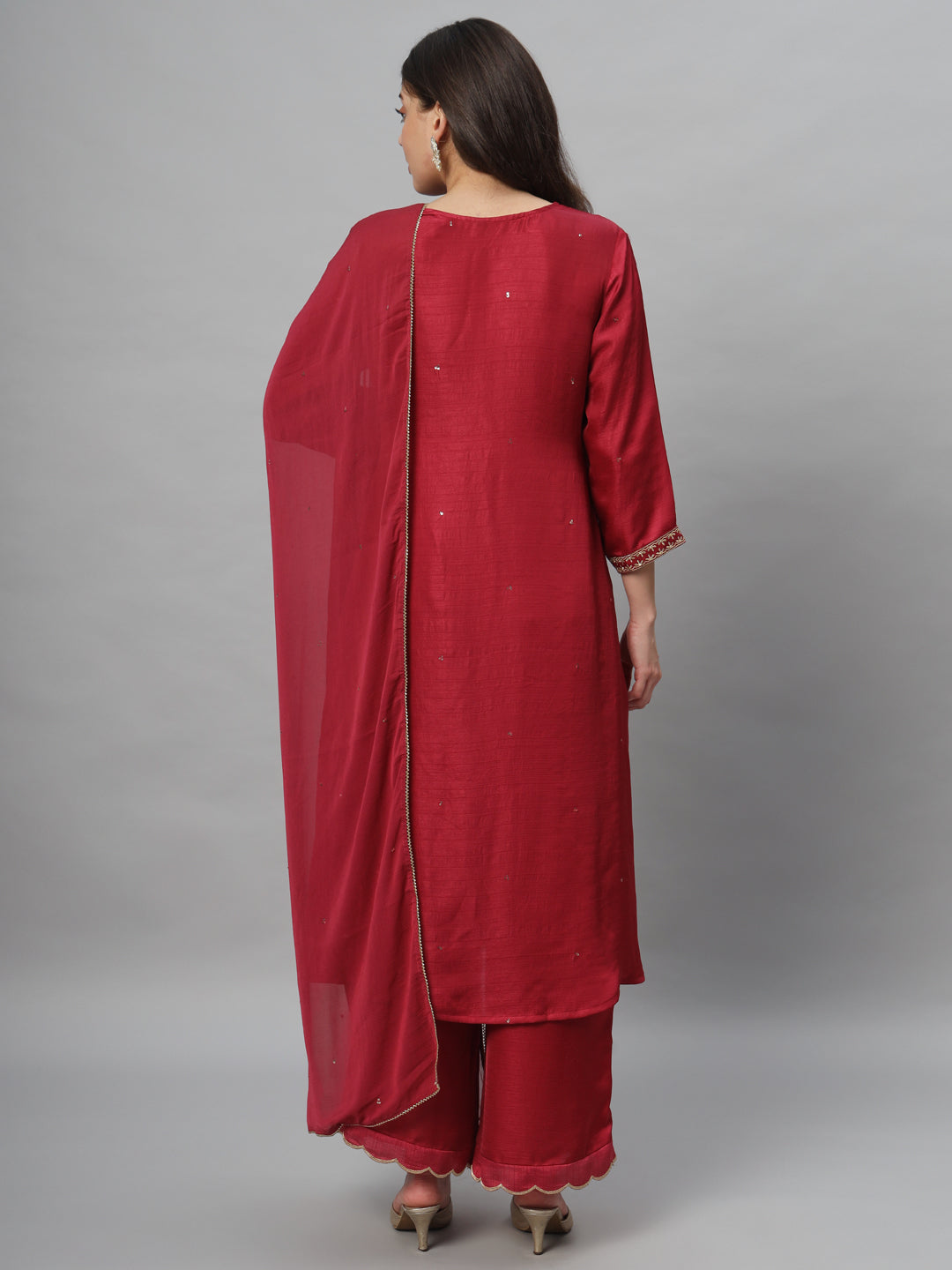 Maroon Embroidery Viscose Kurta Sets