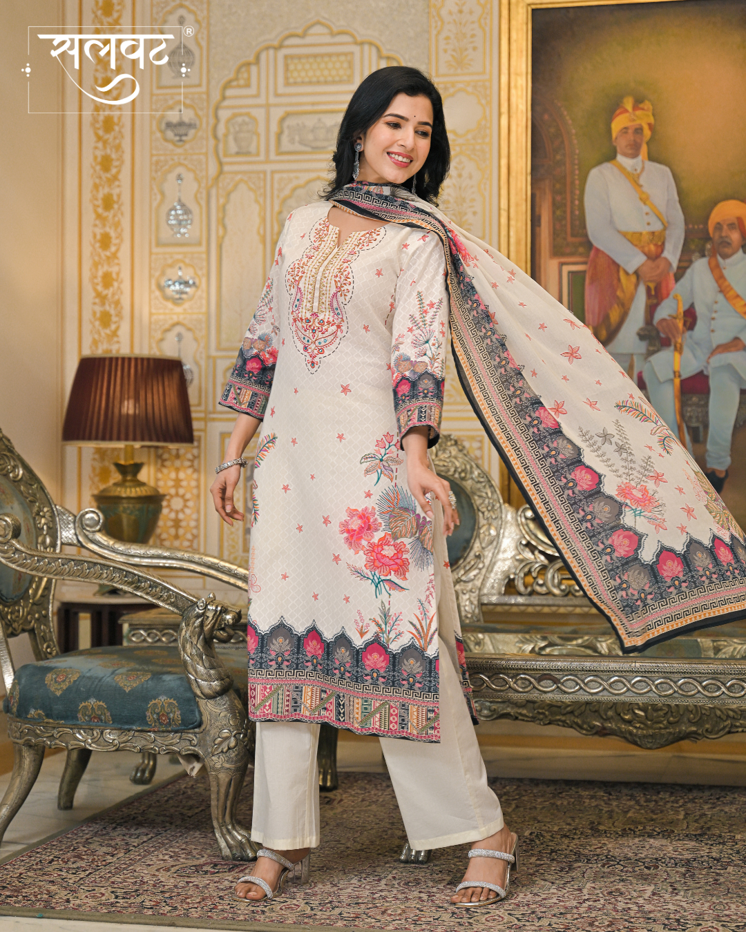 Light Caramel Printed Handwork Kurta Set with Printed Dupatta
