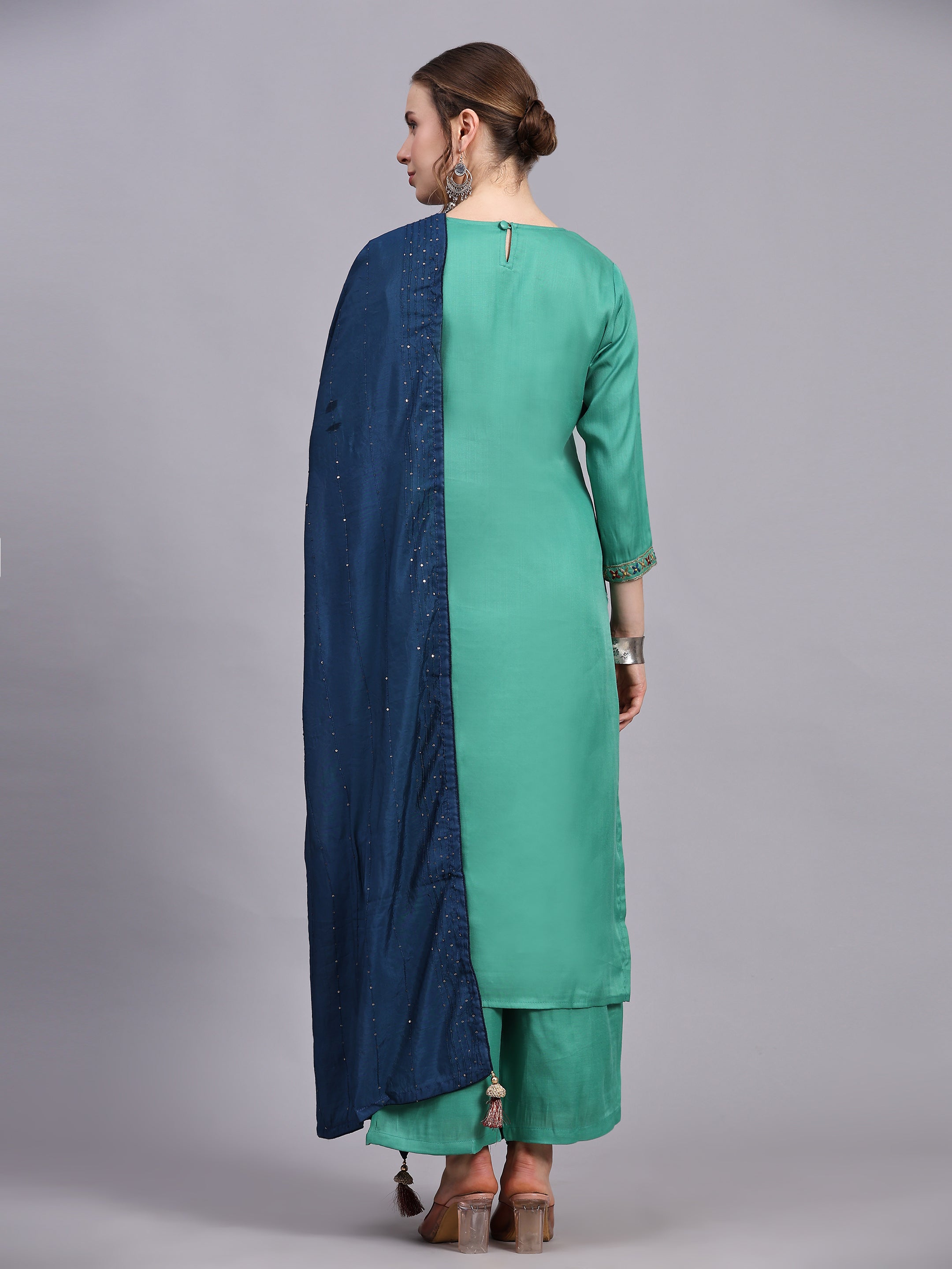 Green Viscose Silk Blend Kurta Set with Dupatta