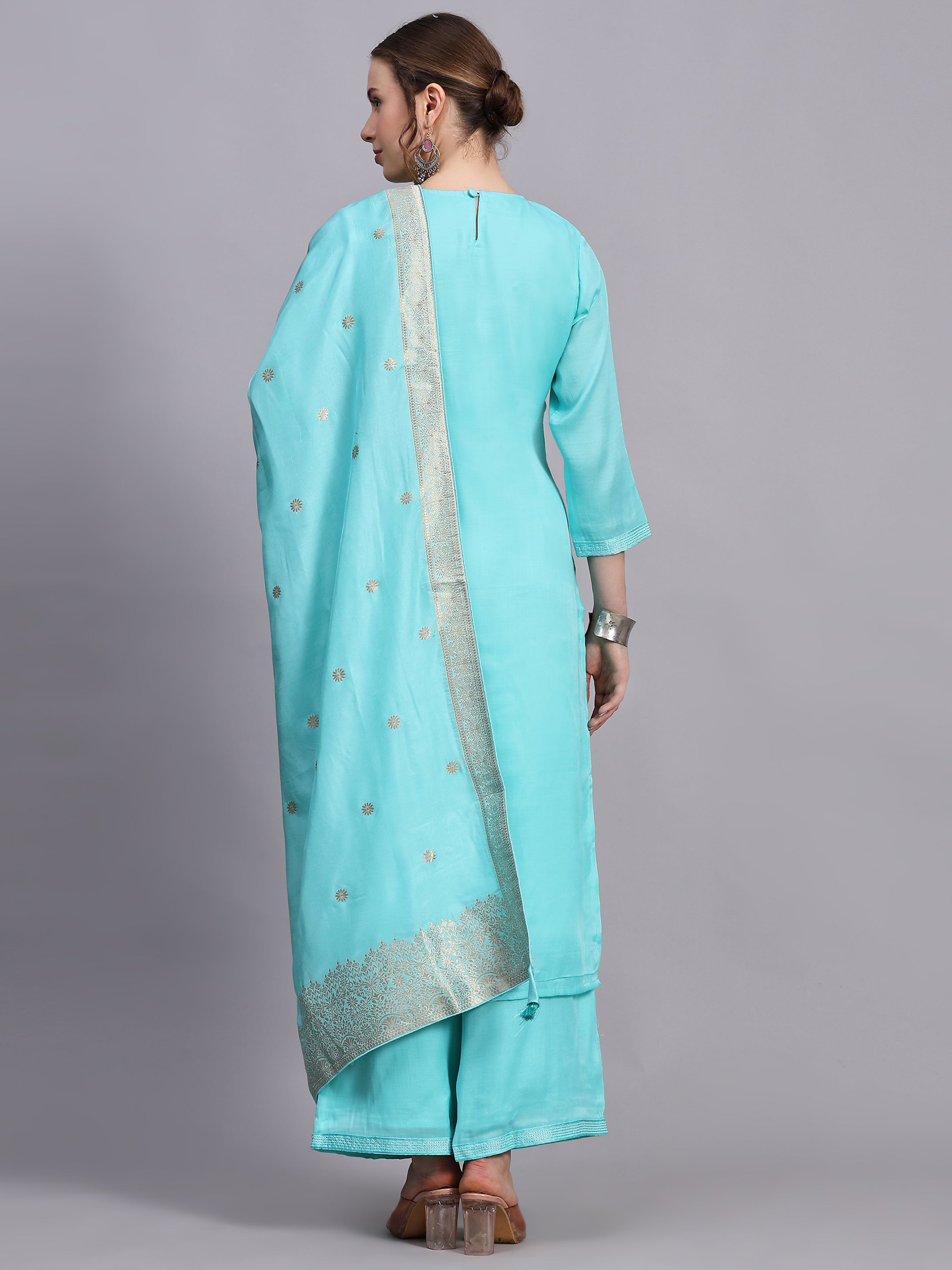 Turquoise Mirror Work Suit Set.