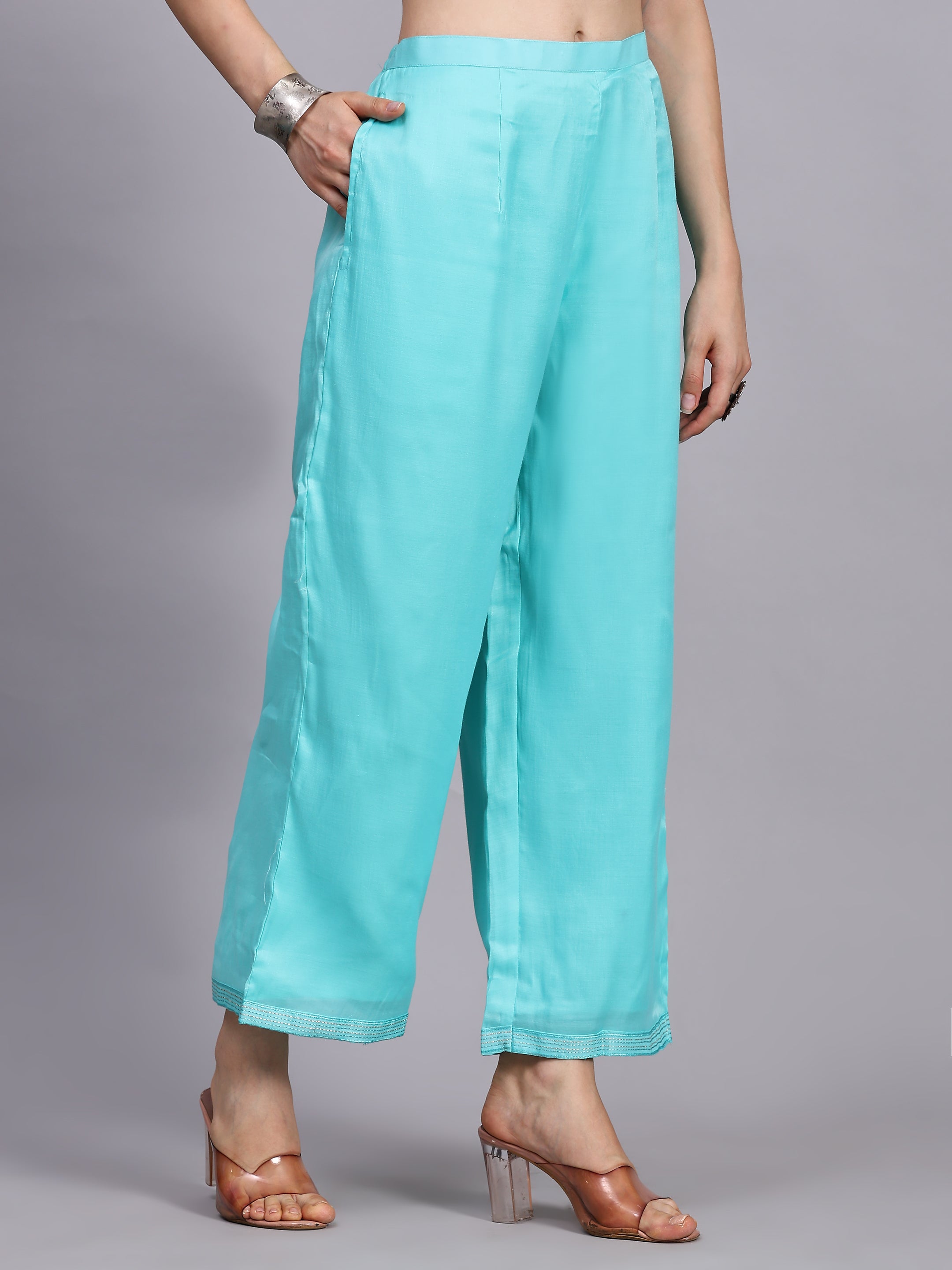 Turquoise zari work suit set