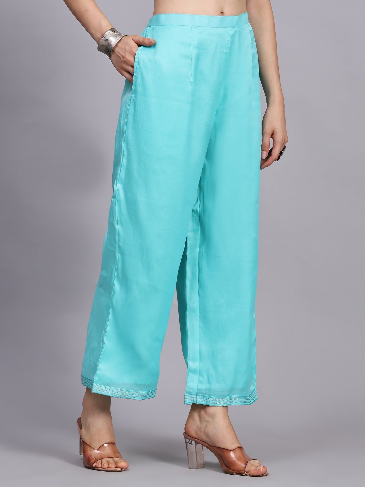 Turquoise zari work suit set