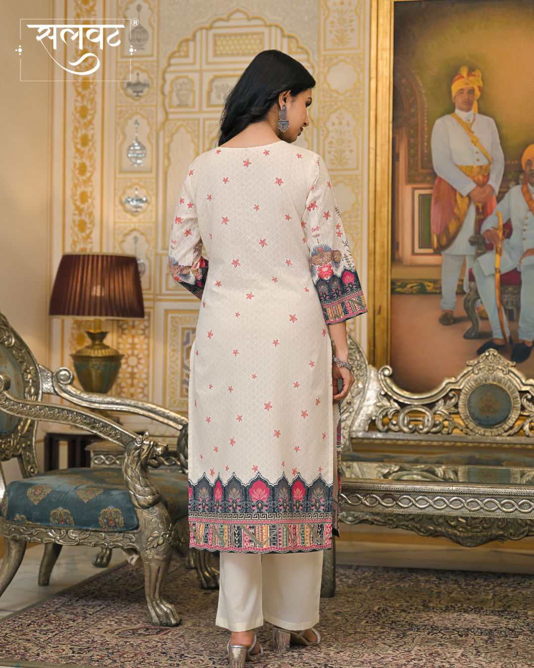 Light Caramel Printed Handwork Kurta Set with Printed Dupatta