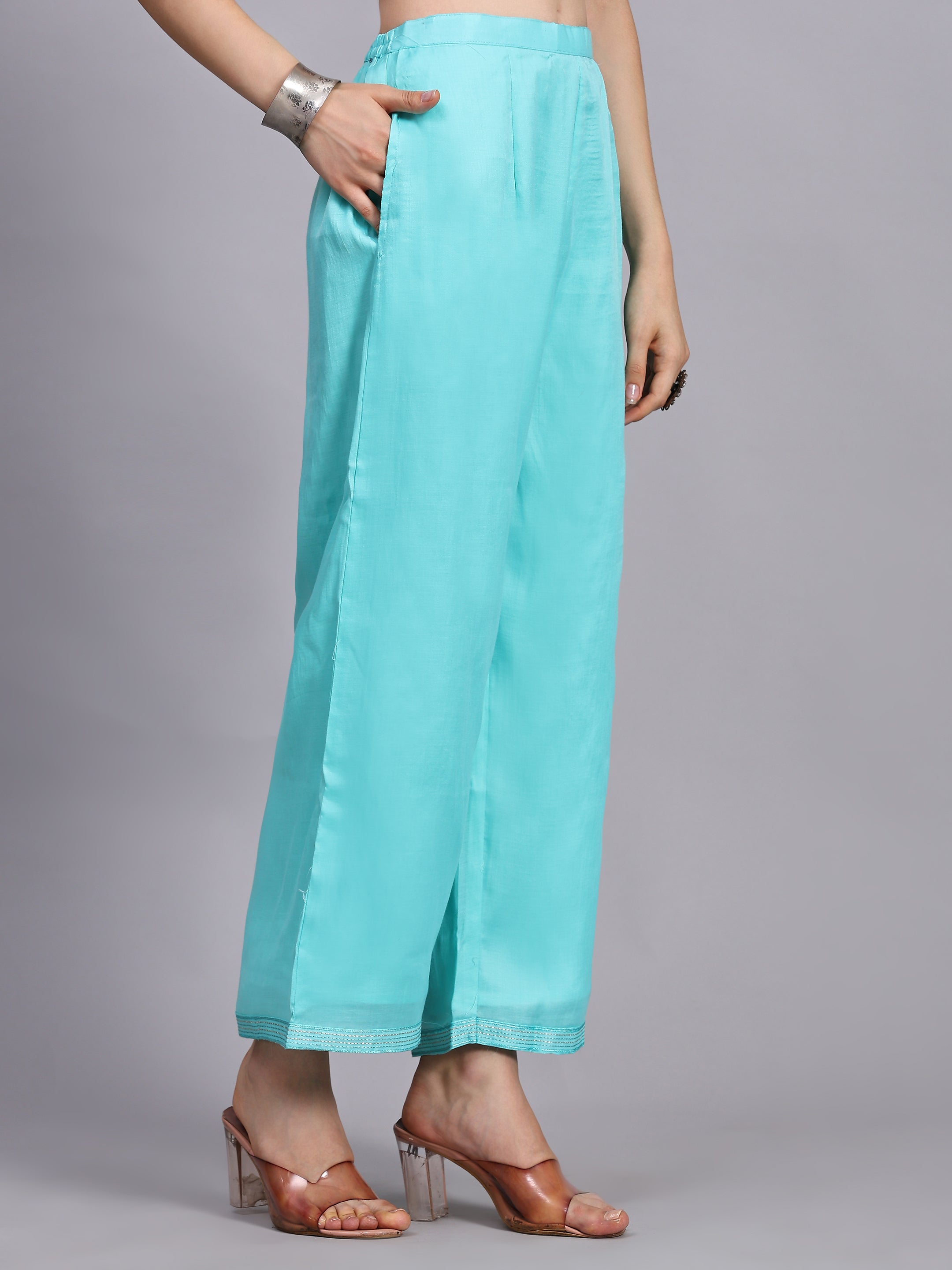Turquoise Mirror Work Suit Set.