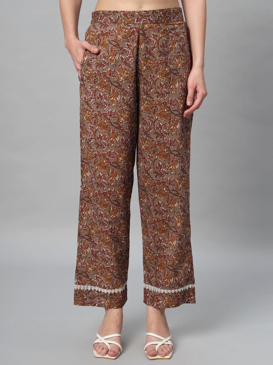 Brown Everyday Kurta Set with Lace Detailing