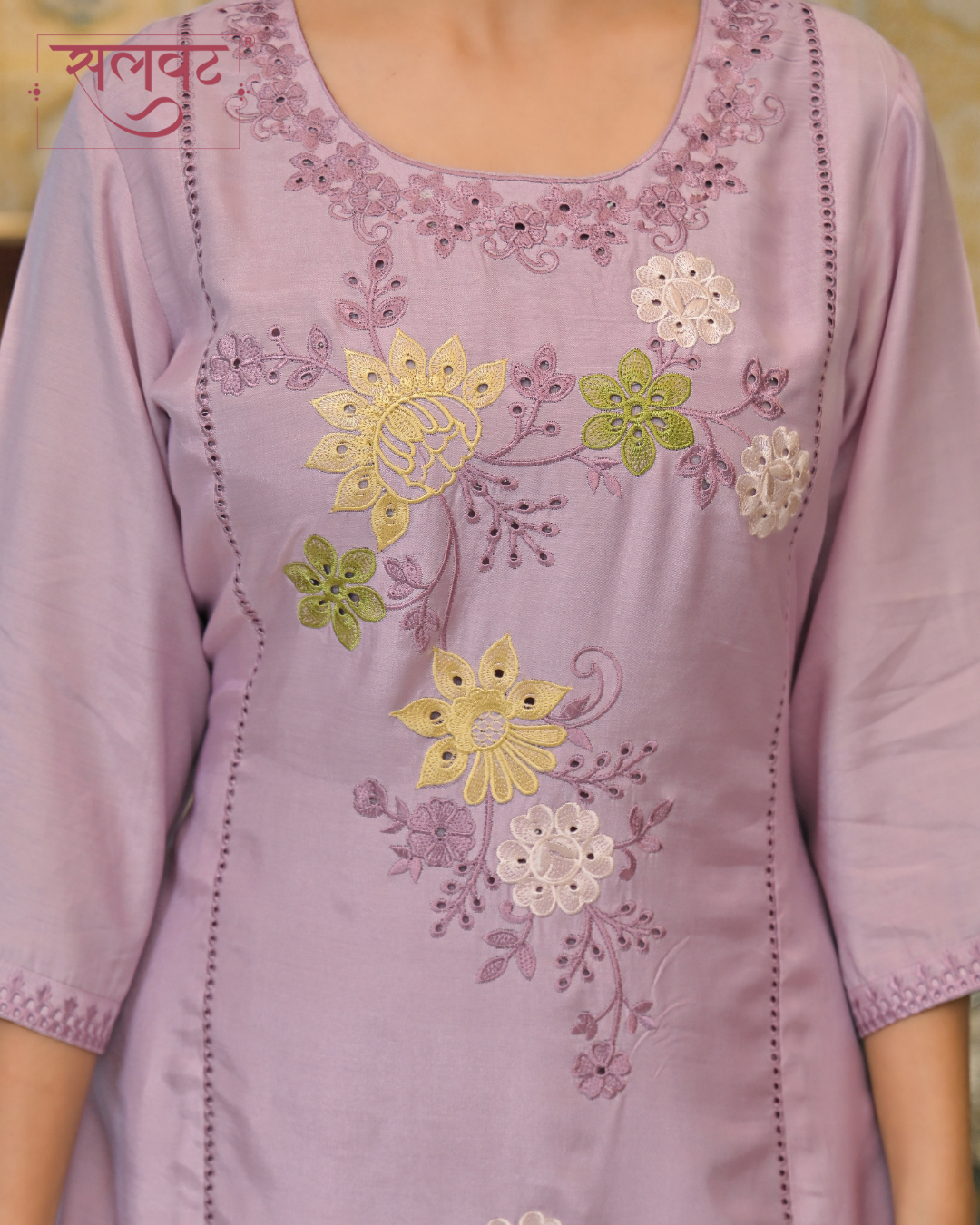 Periwinkle Lilac Embroidered Kurta Set With Printed Dupatta