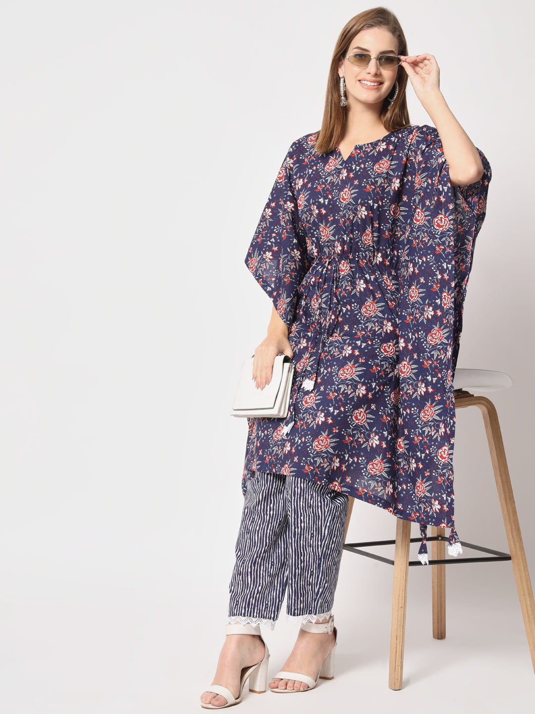 Navy blue pure cotton kaftan set.