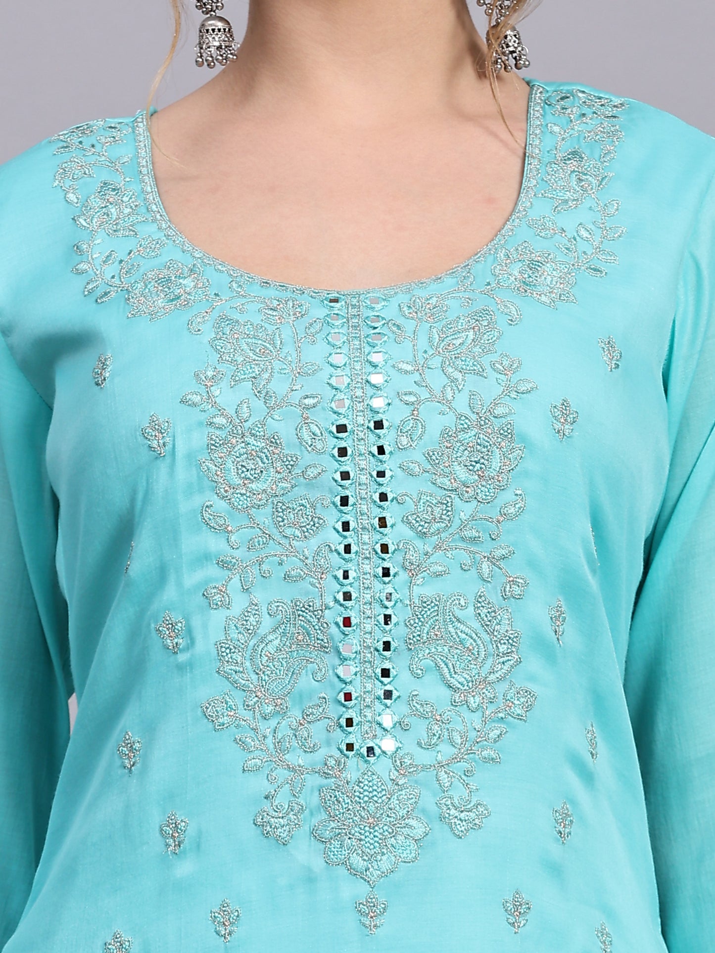 Turquoise zari work suit set