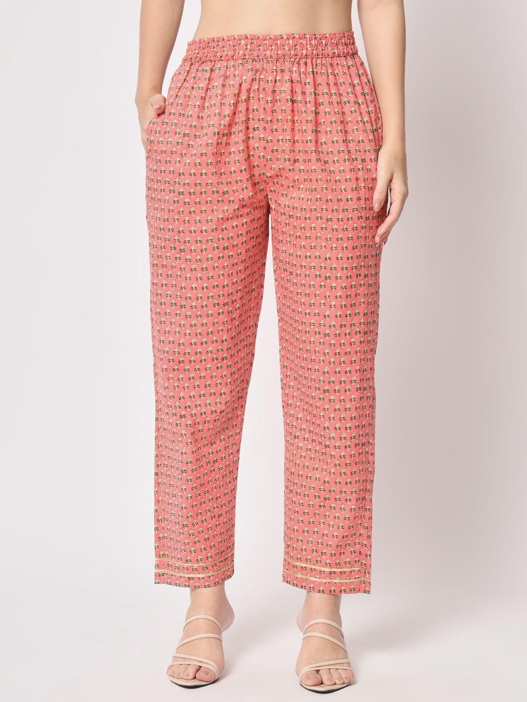 Peach printed pure cotton kaftan set.
