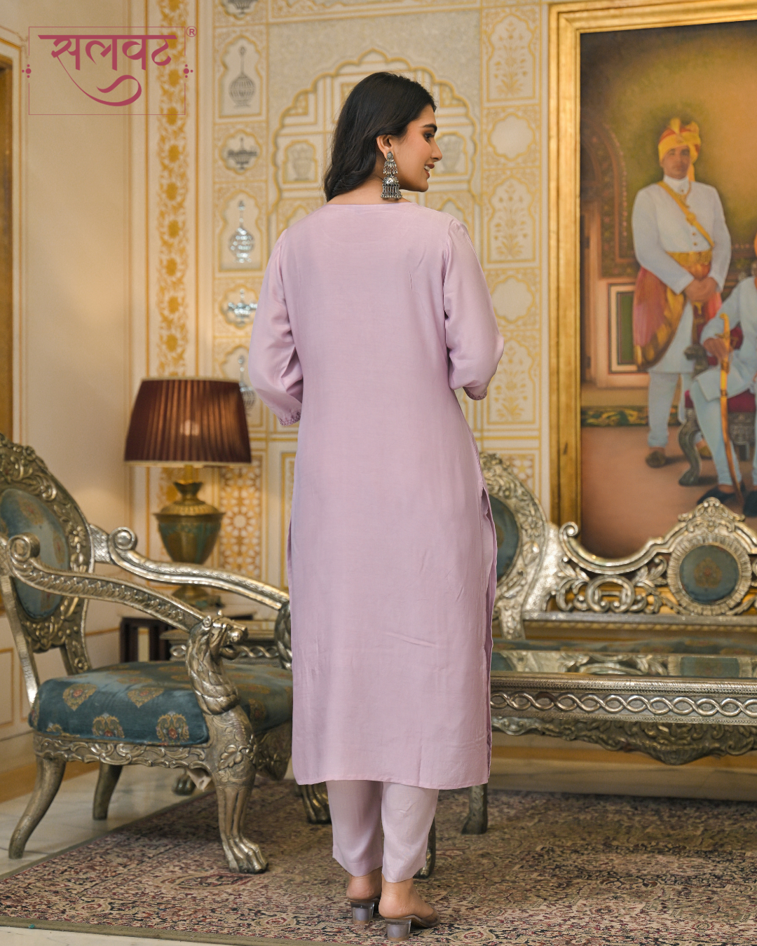 Periwinkle Lilac Embroidered Kurta Set With Printed Dupatta