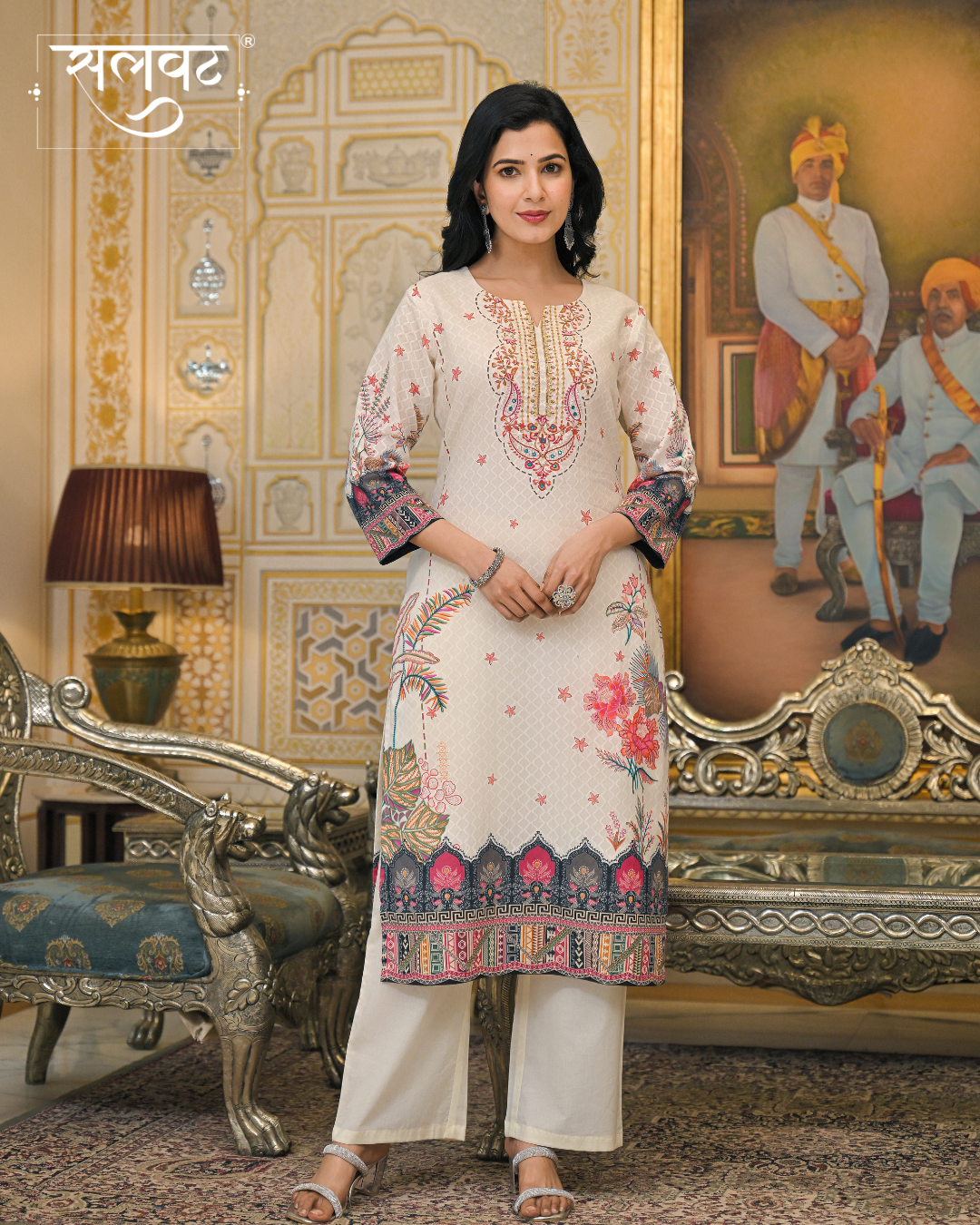 Light Caramel Printed Handwork Kurta Set with Printed Dupatta