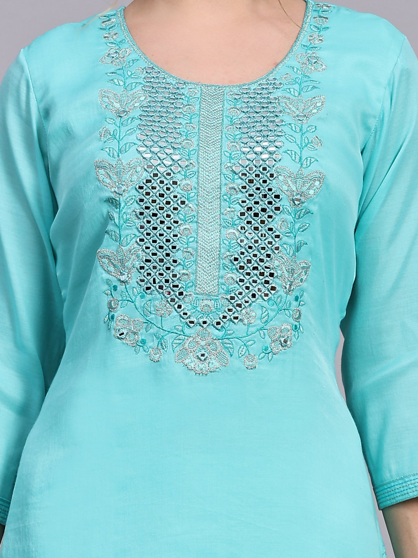 Turquoise Mirror Work Suit Set.