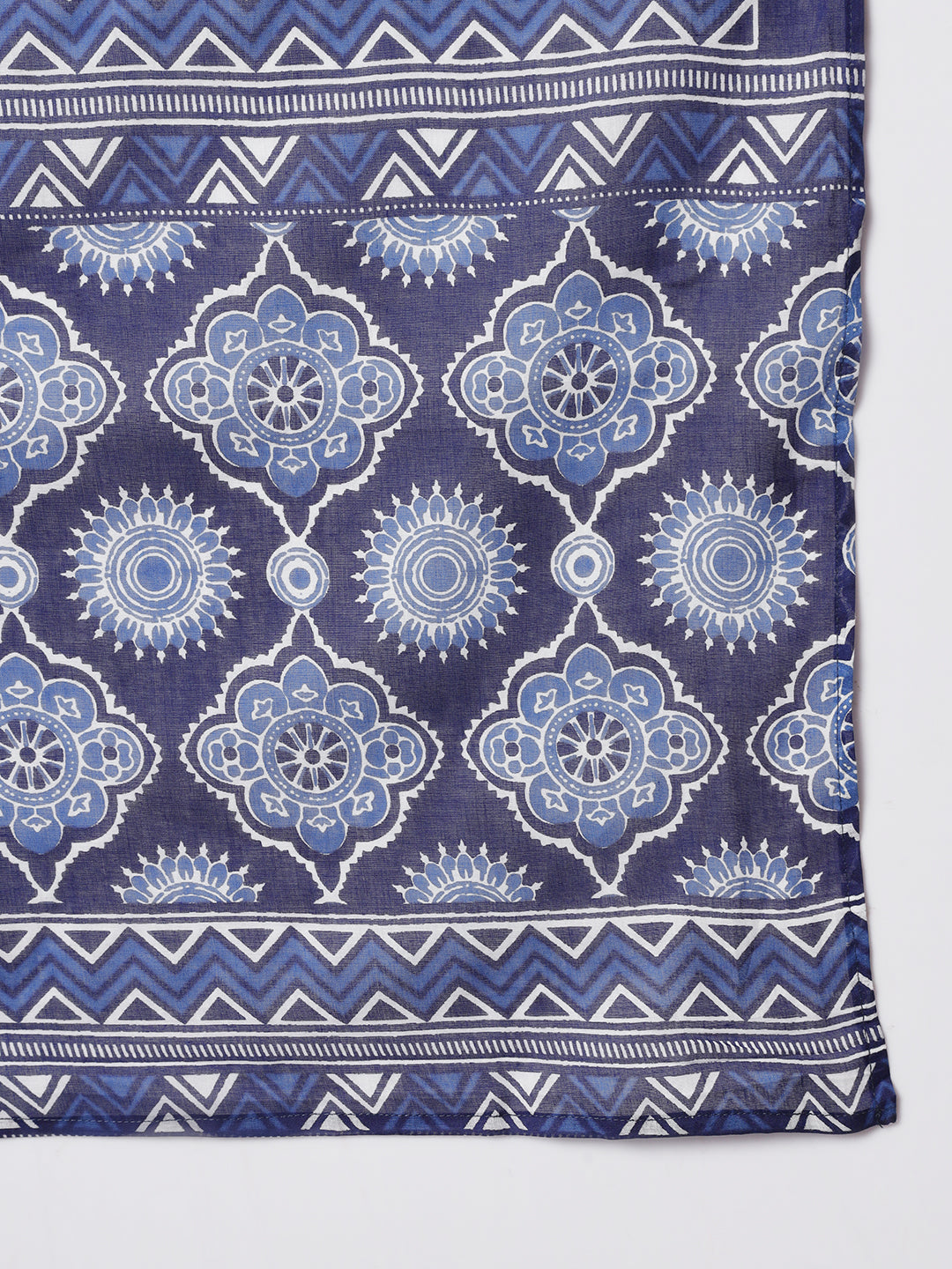 Navy blue printed cotton kurta set with dupatta.