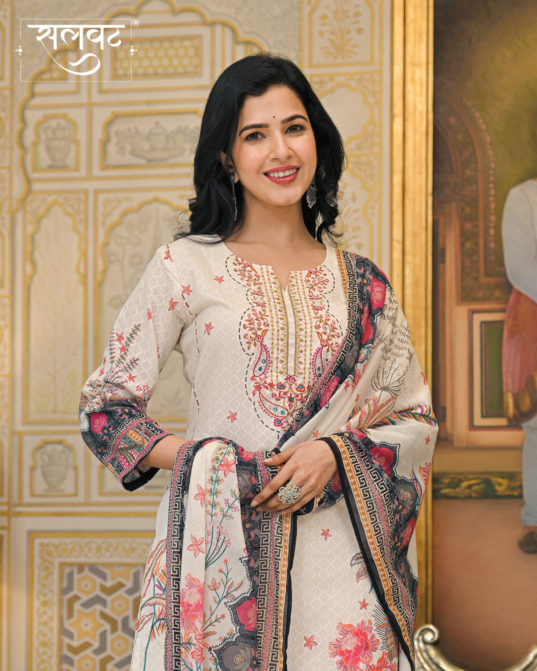 Light Caramel Printed Handwork Kurta Set with Printed Dupatta