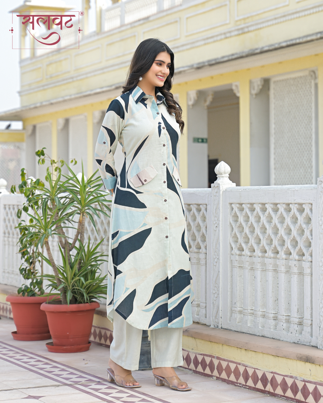 Sky Blue Abstract Printed Kurta Set