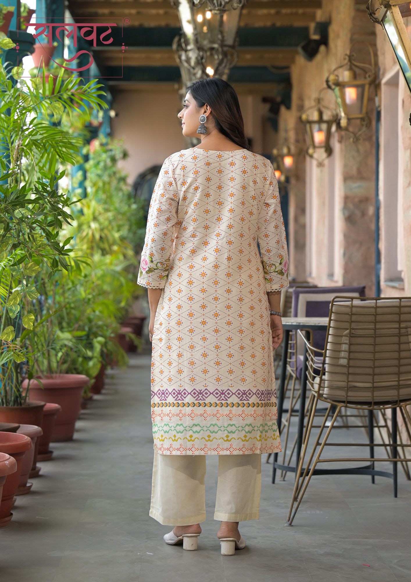 Light Beige Printed Handwork Kurta Set With Printed Dupatta