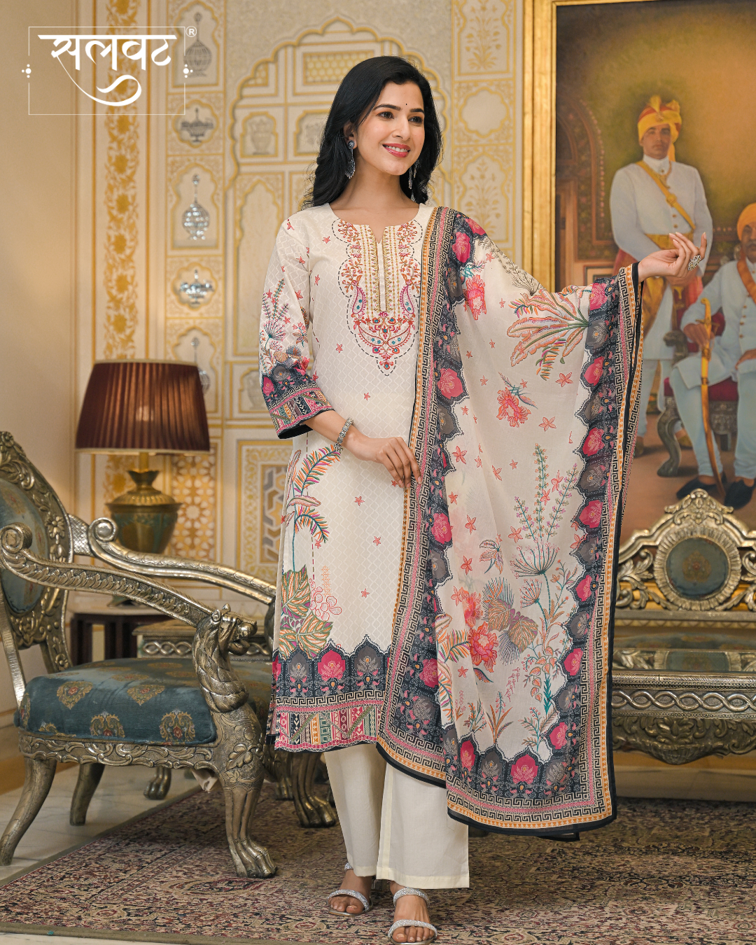 Light Caramel Printed Handwork Kurta Set with Printed Dupatta