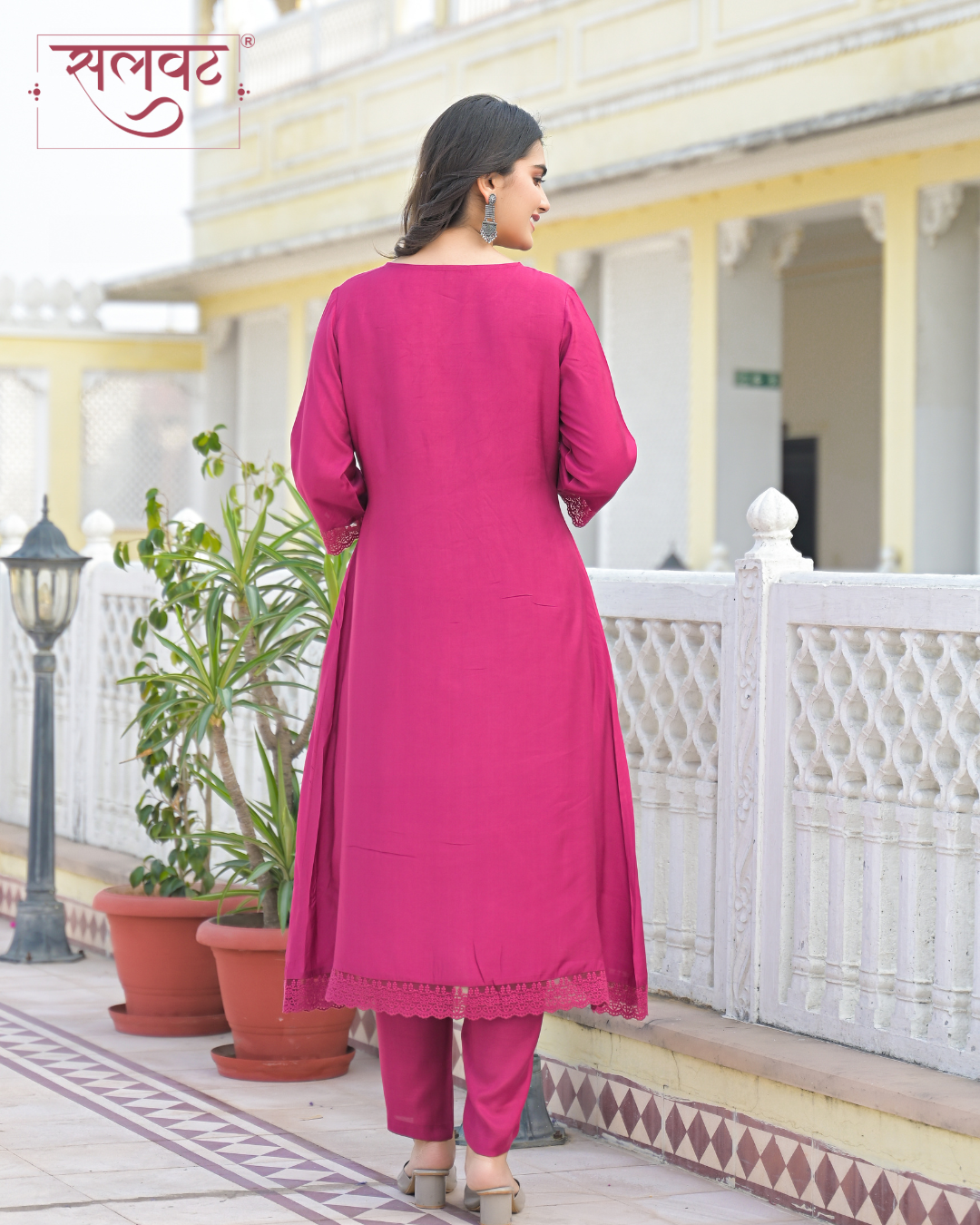 Ruby Garnet Wine Thread & Zari Embroidered Kurta Set With Printed Dupatta