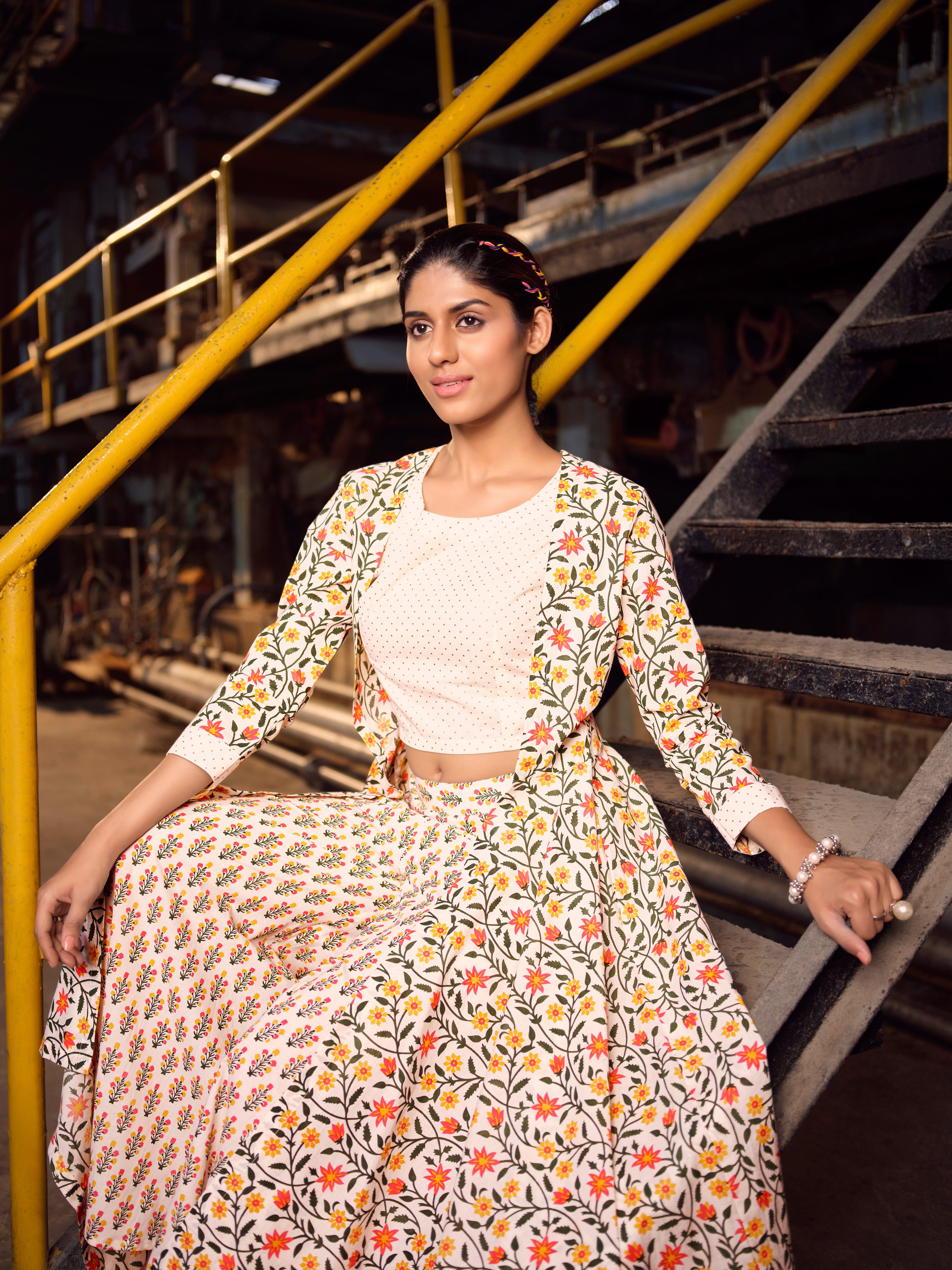 Multi Color Asymmetric High Low Shrug Set