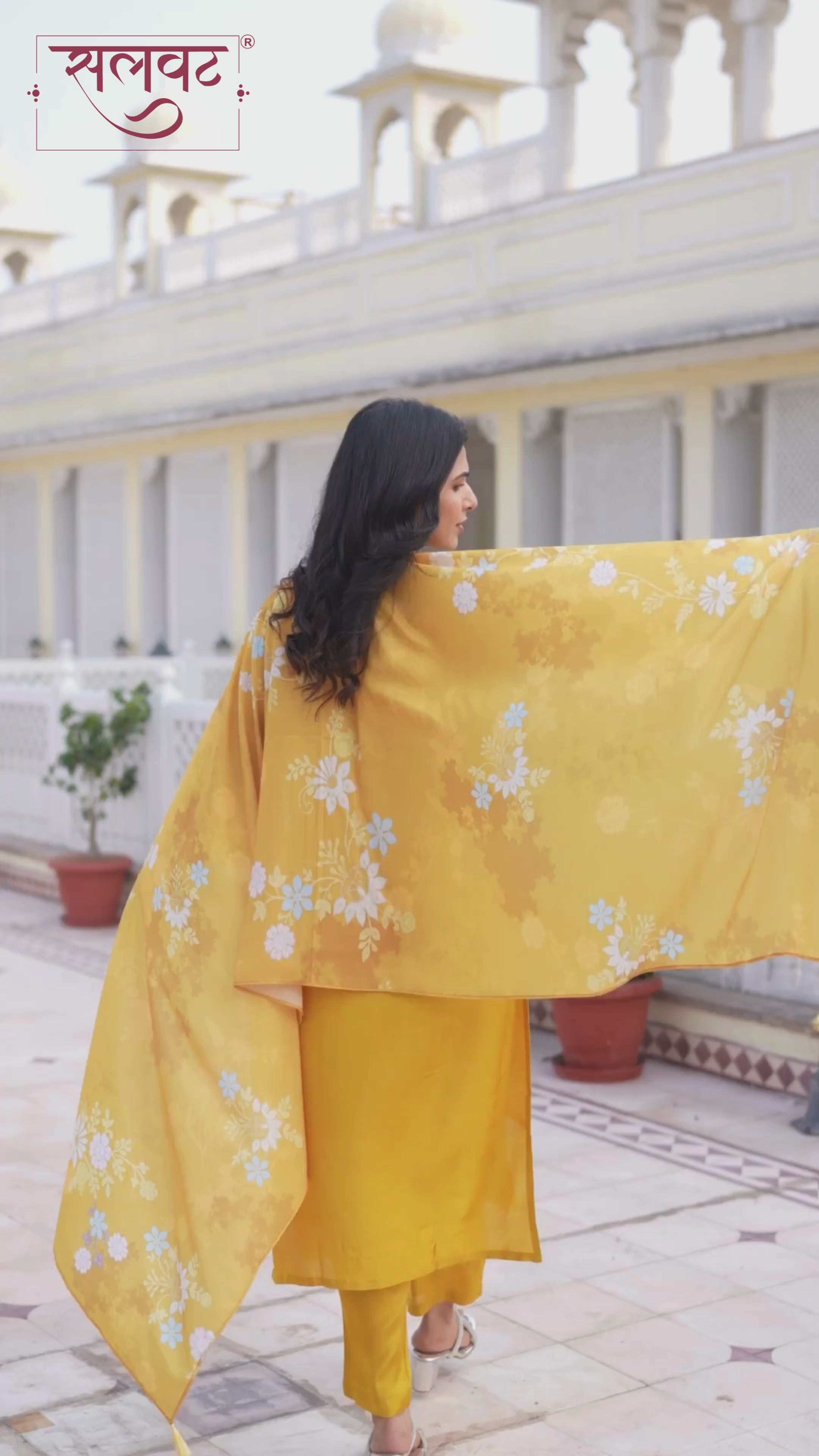 Amber Mustard Embroidered Kurta Set With Printed Dupatta