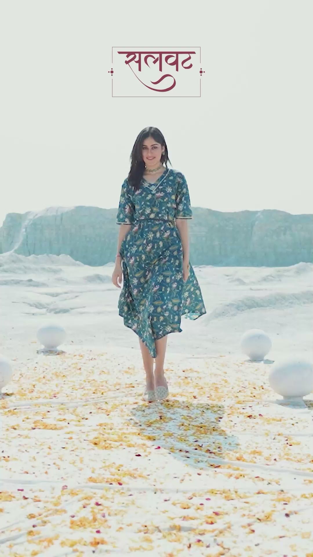 Blue Cotton Printed Midi Dress