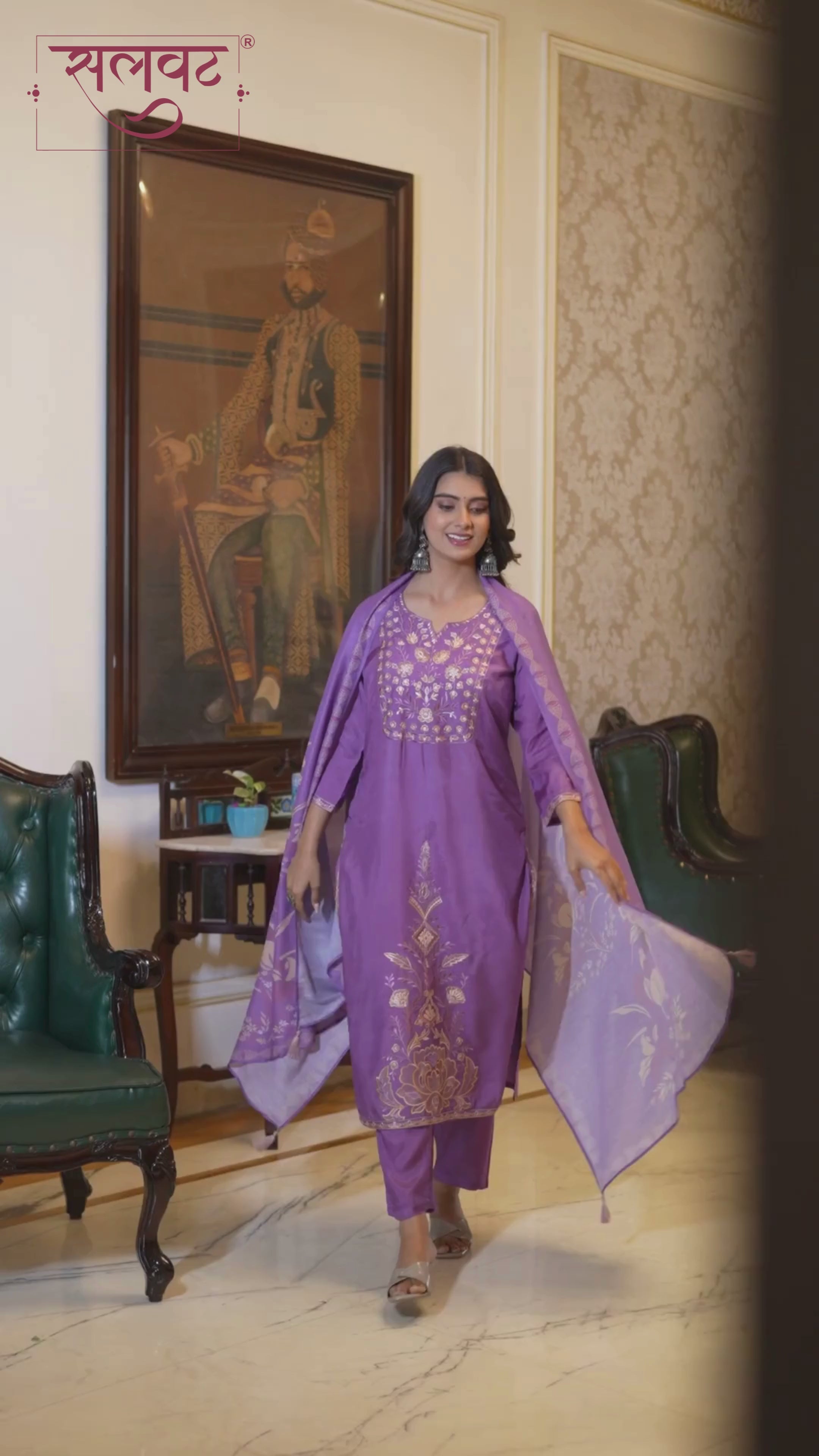 Plum Purple Muslin Thread Embroidered Kurta Set With Dupatta