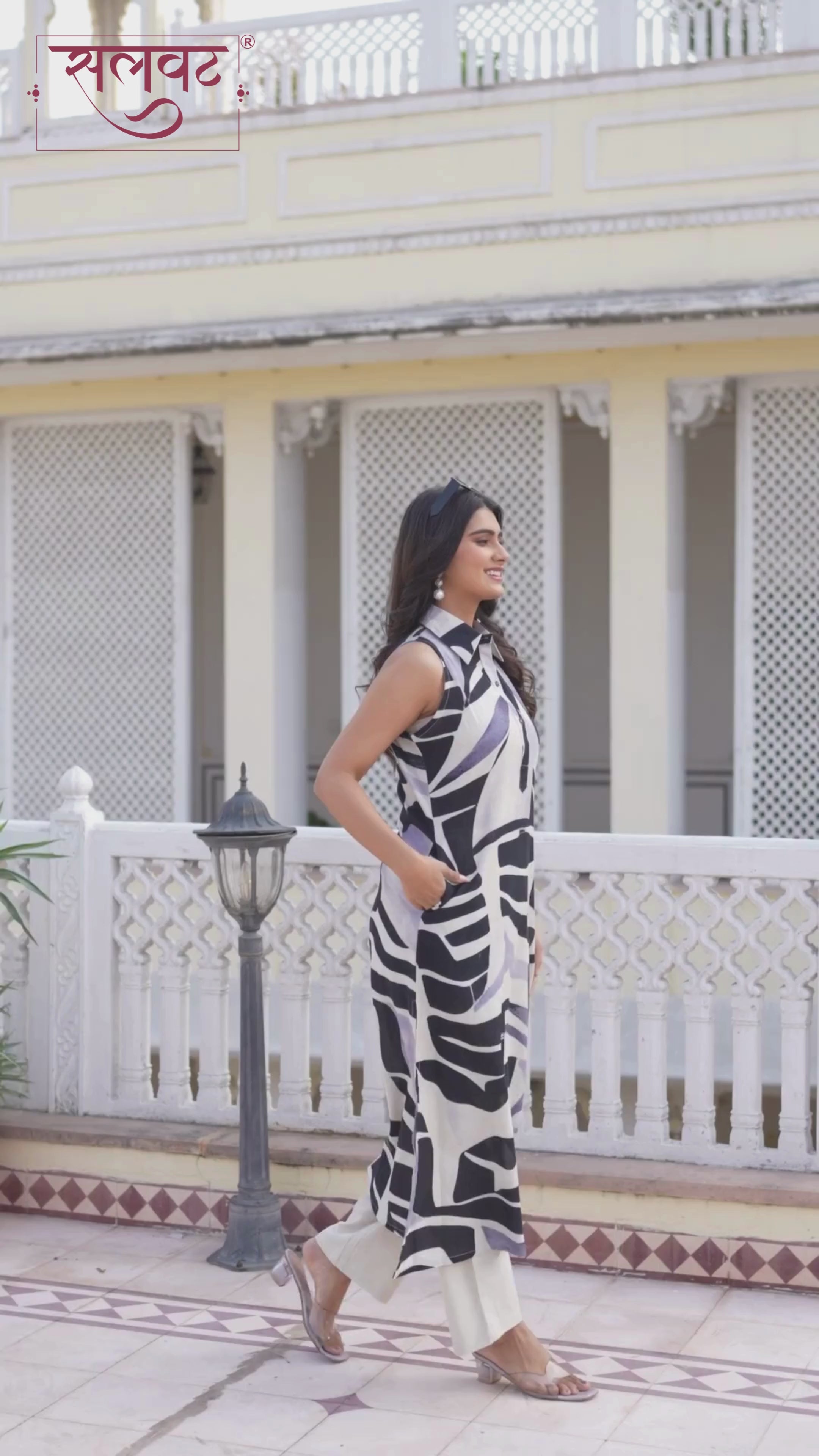 Plae Blue Grey Abstract Printed Kurta Set