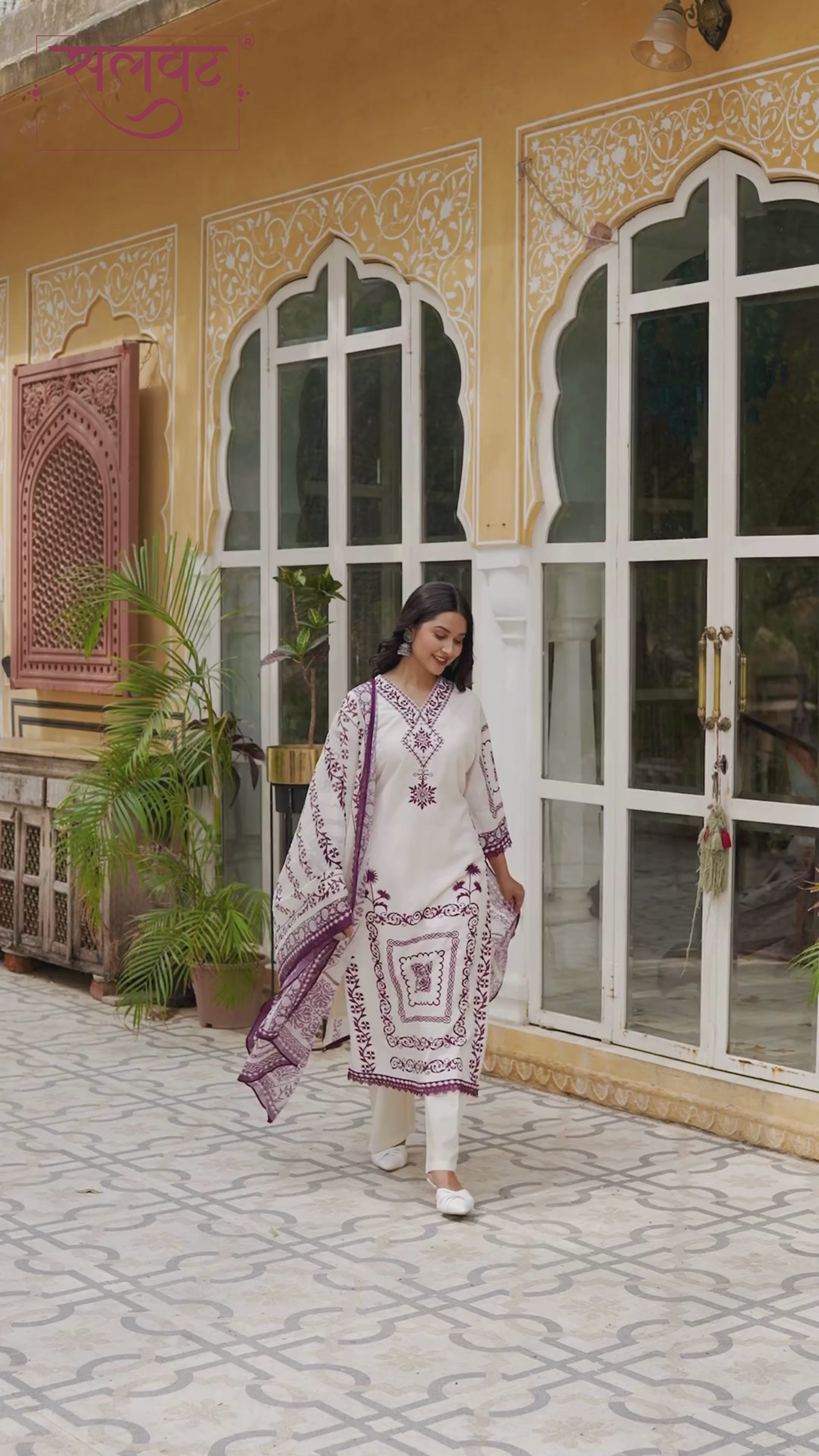 Cream & Wine Heavy Handwork Kurta Set With Printed Dupatta