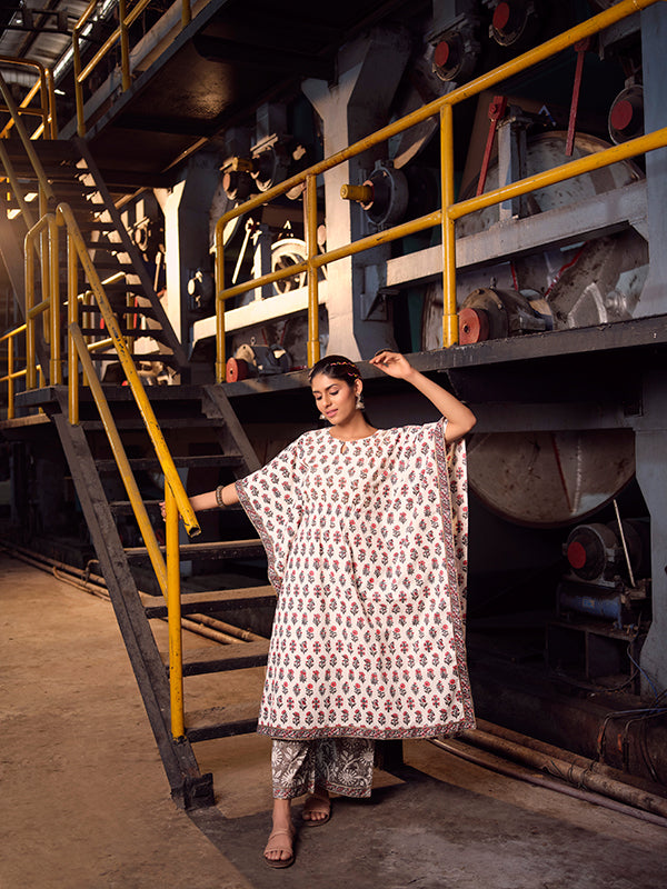Bugglegum Pink And Dolphin Grey Kaftan Set