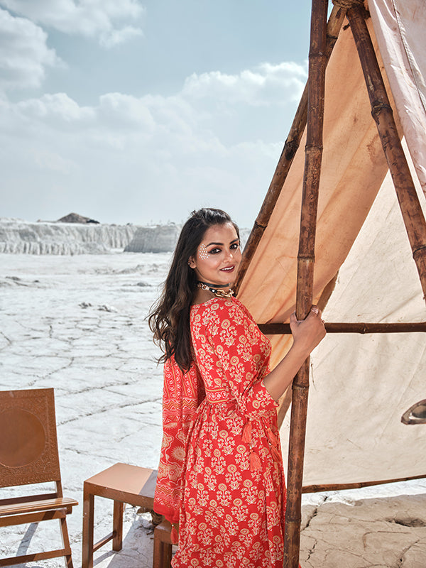 Sienna Orange Indo Western Kurta Set