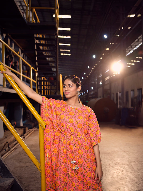 Strawberry Hand Printed Kaftan Set - Salwat
