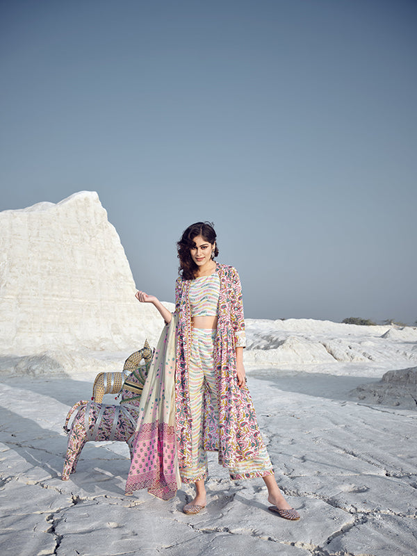 Women White Shrug Set - Salwat