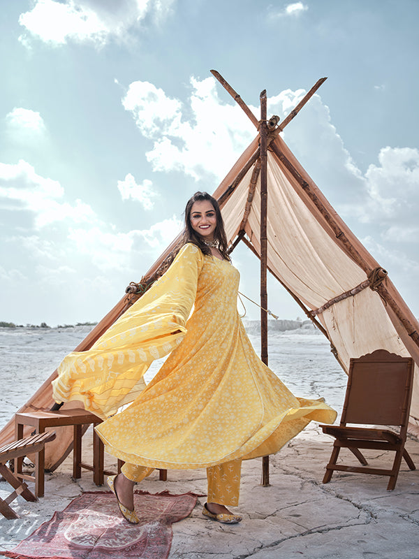 Angrakha yellow Kurta Set salwat