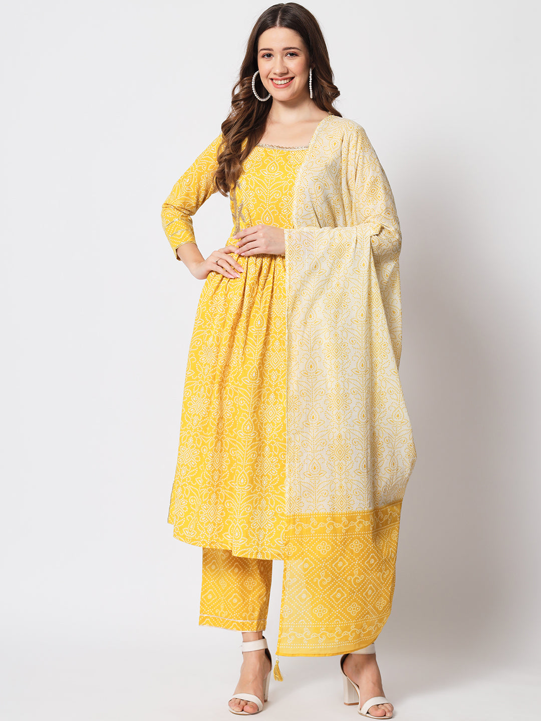 Daffodil Yellow Pleated Straight Kurta Set