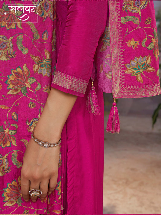 Pink Dola Silk Kurta Set with Jacquard Work, Paired with a Dola Silk Digital Printed Dupatta