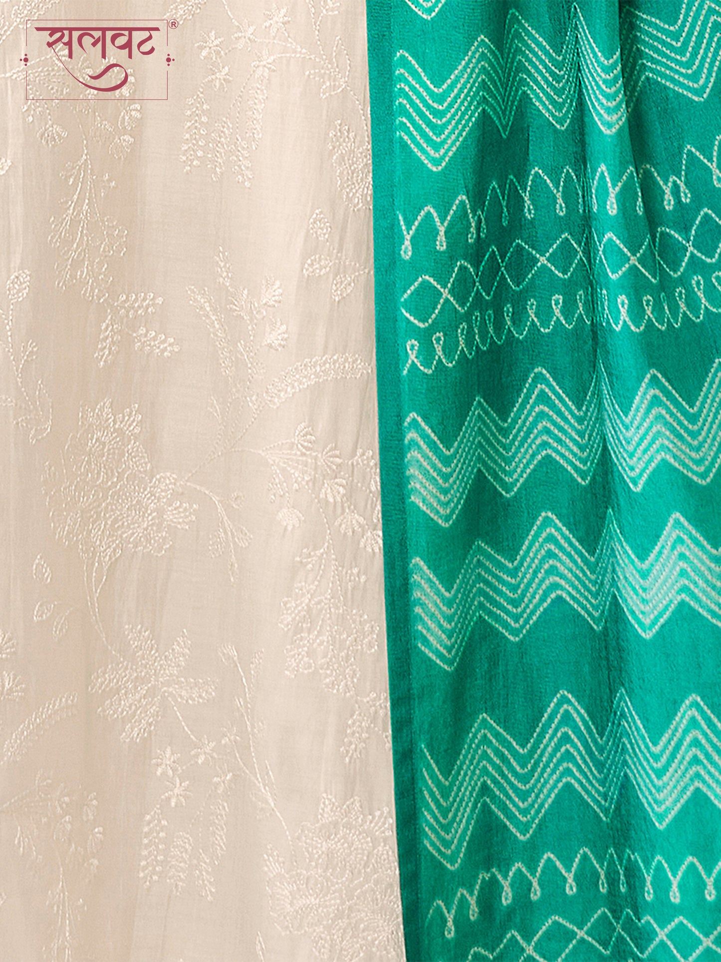 Off-White Viscose Thread Work Kurta Suit Set Paired with Digital Printed Contrast Dupatta