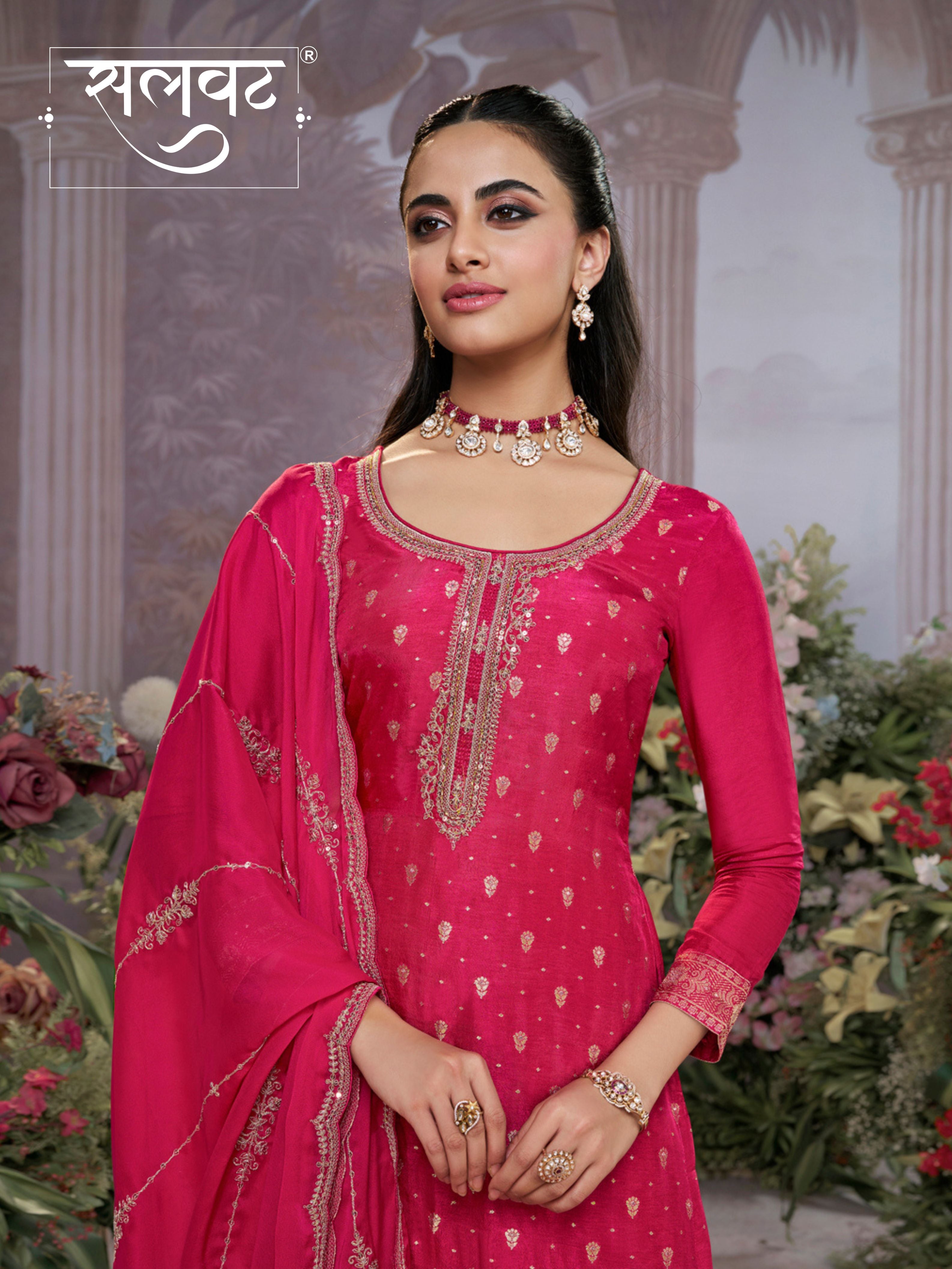 Pink Dola Silk Fabric Kurta with Embroidered & Jacquard Work Paired with Rangoli Fabric Dupatta with Patterned Sequins Work.